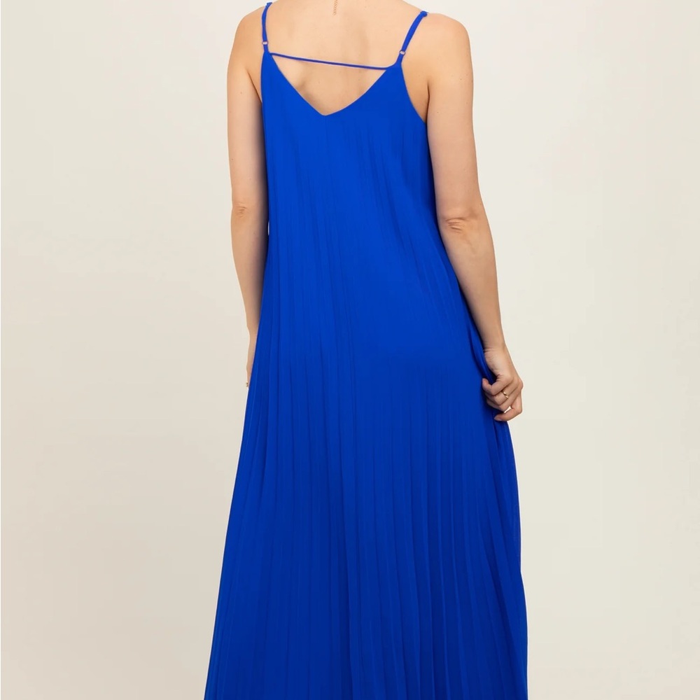 Royal Blue Pleated Sleeveless Maternity Maxi Dress